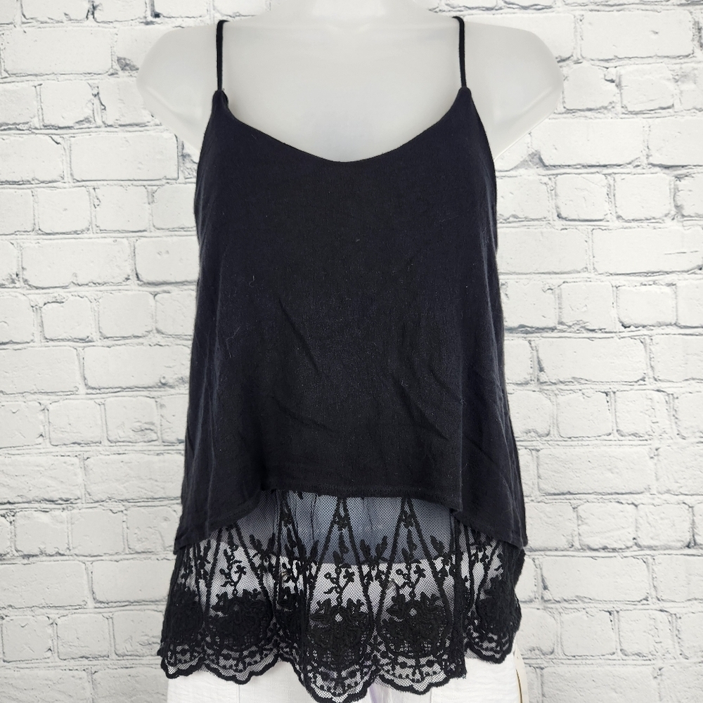 Paper Crane Size S Black Tank With Lace Underlay